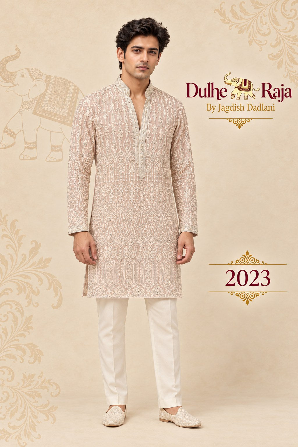 Blush beige thread work kurta set - Dulhe Raja Bhopal design 2023