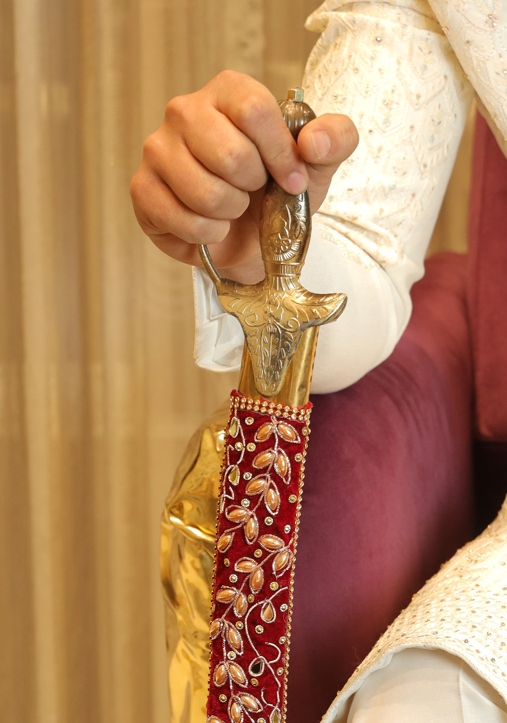 Dual-Tone Zardozi-Work Wedding Sword