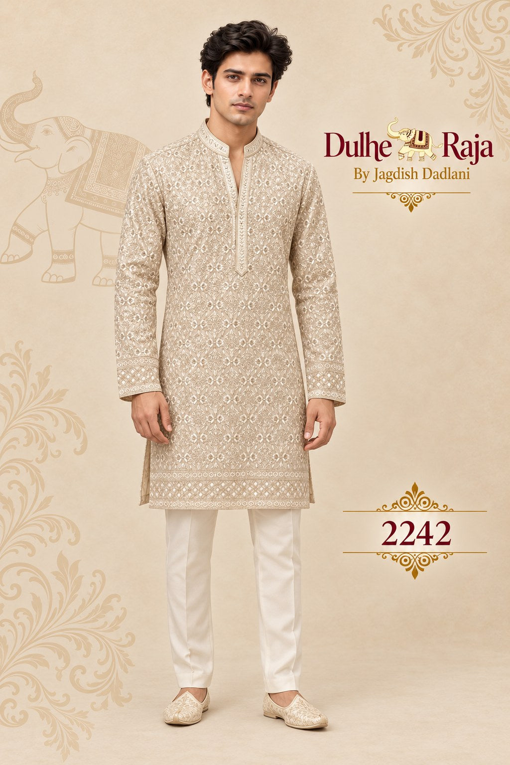 Ivory chikankari kurta set for groom - Dulhe Raja Bhopal design 2242