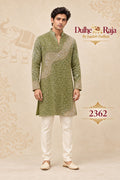 Olive green sequin kurta set for groom - Dulhe Raja Bhopal design 2362