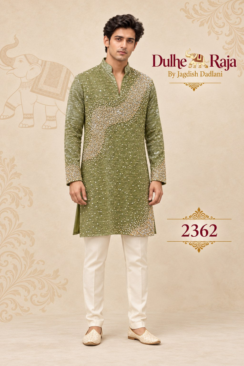 Olive green sequin kurta set for groom - Dulhe Raja Bhopal design 2362