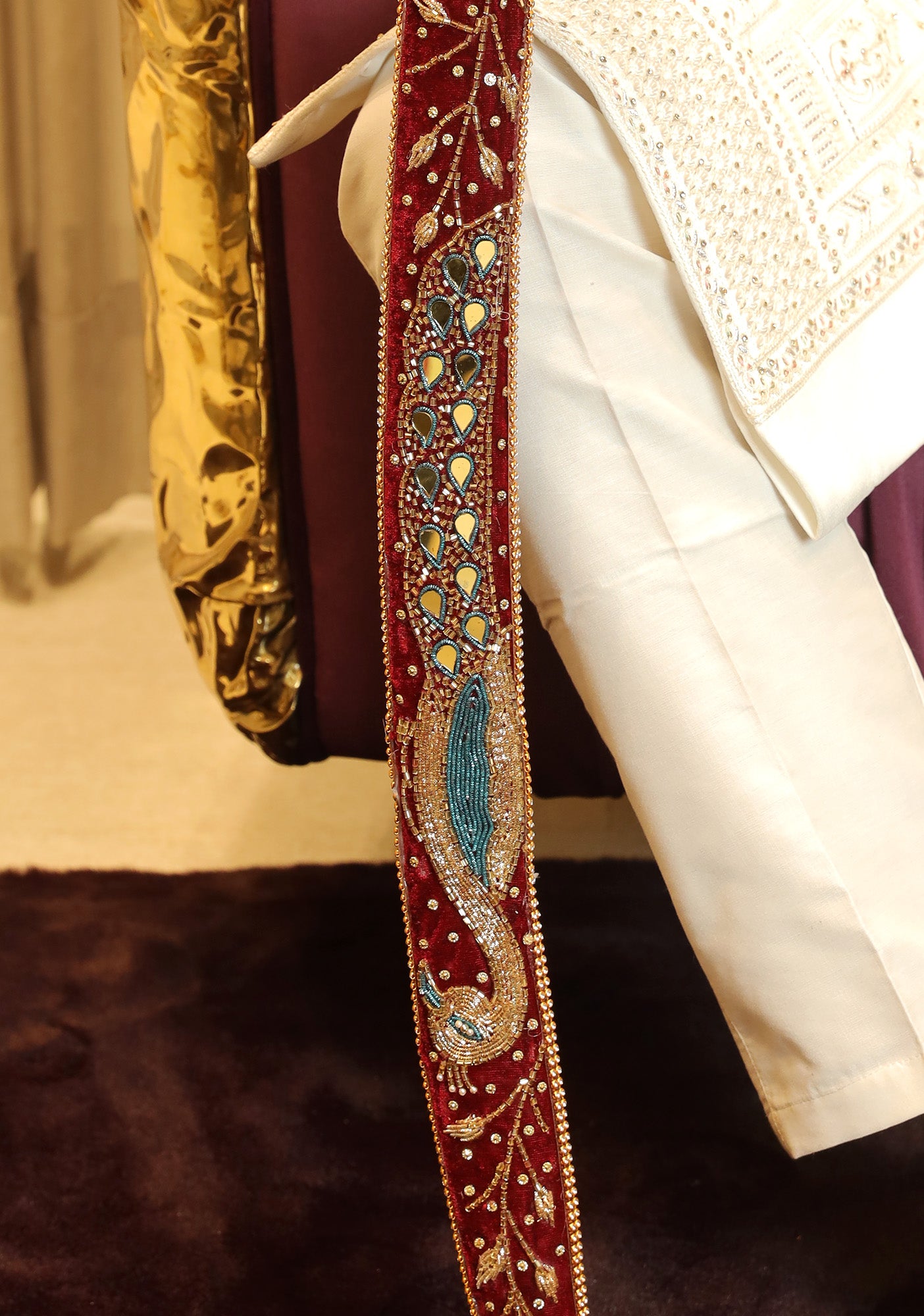 Royal Maroon Peacock Beaded Wedding Sword