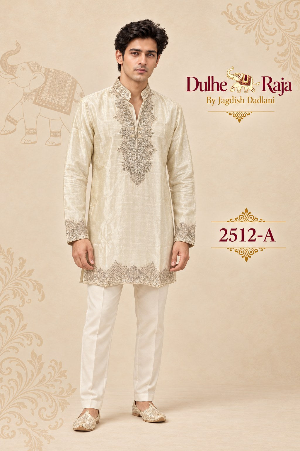 Ivory silver thread kurta set - Dulhe Raja Bhopal design 2512-A