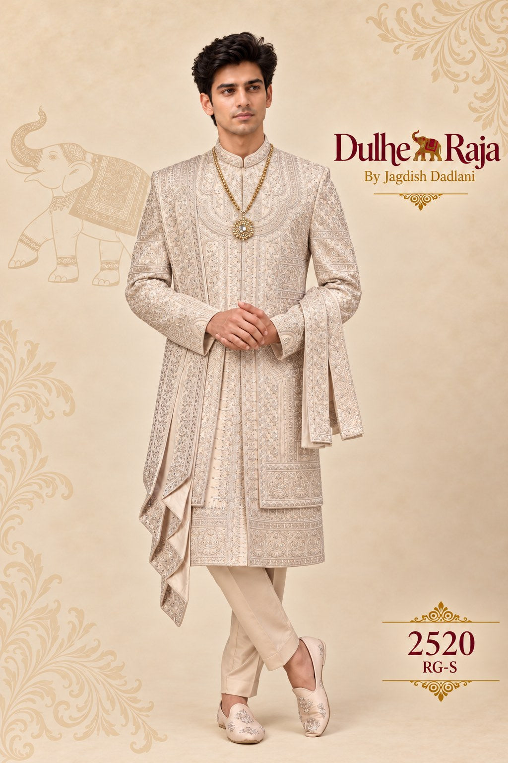 Dusty rose wedding sherwani with dupatta - Dulhe Raja Bhopal design 2520-RG-S