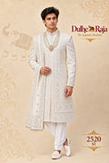 Ivory chikankari wedding sherwani for groom - Dulhe Raja Bhopal design 2520-S3