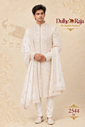 Ivory embroidered wedding sherwani with dupatta - Dulhe Raja Bhopal design 2544-S3