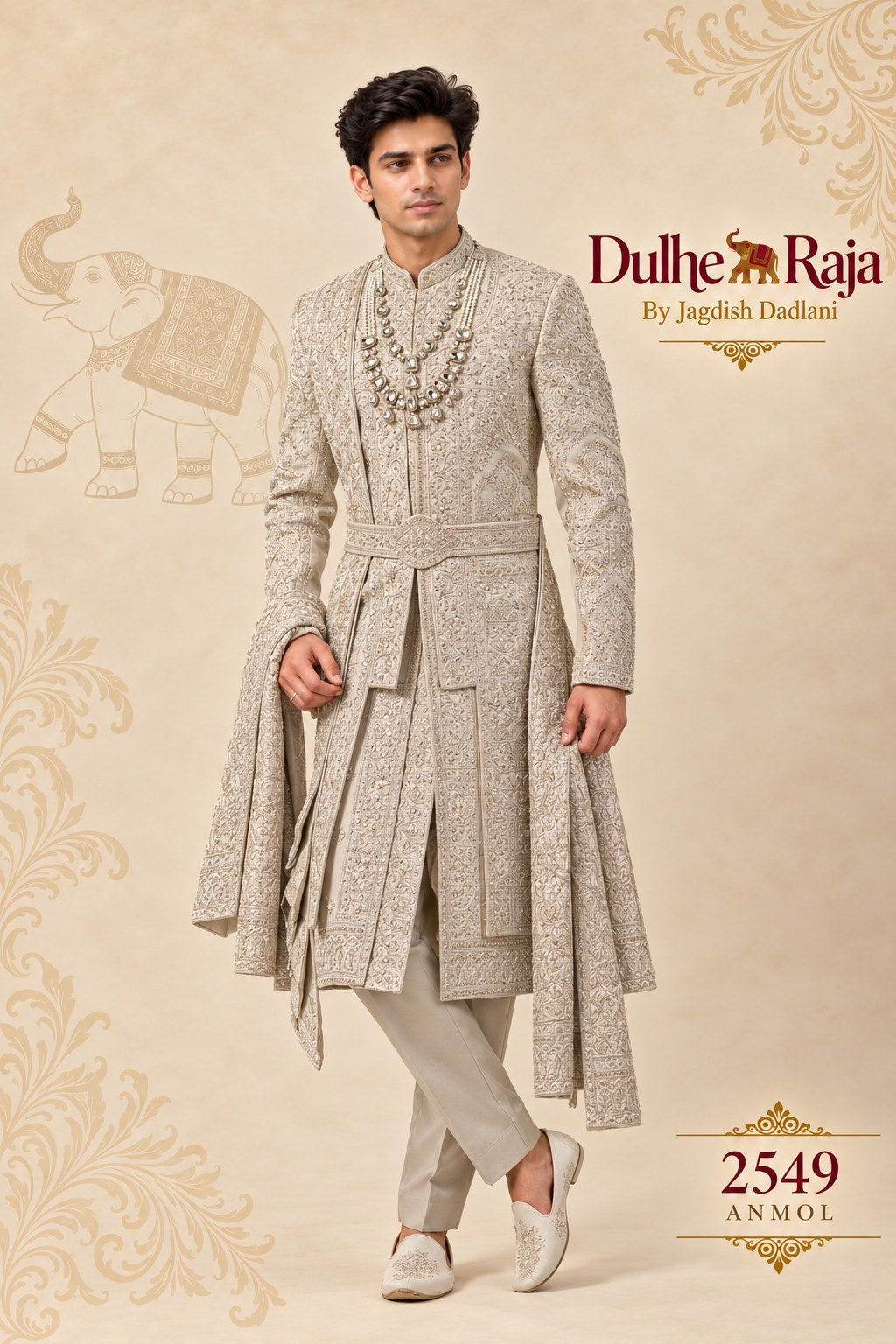 Sage green layered wedding sherwani - Dulhe Raja Bhopal design 2549-ANMOL
