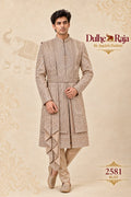 Rust beige wedding sherwani with drape - Dulhe Raja Bhopal design 2581-RUST