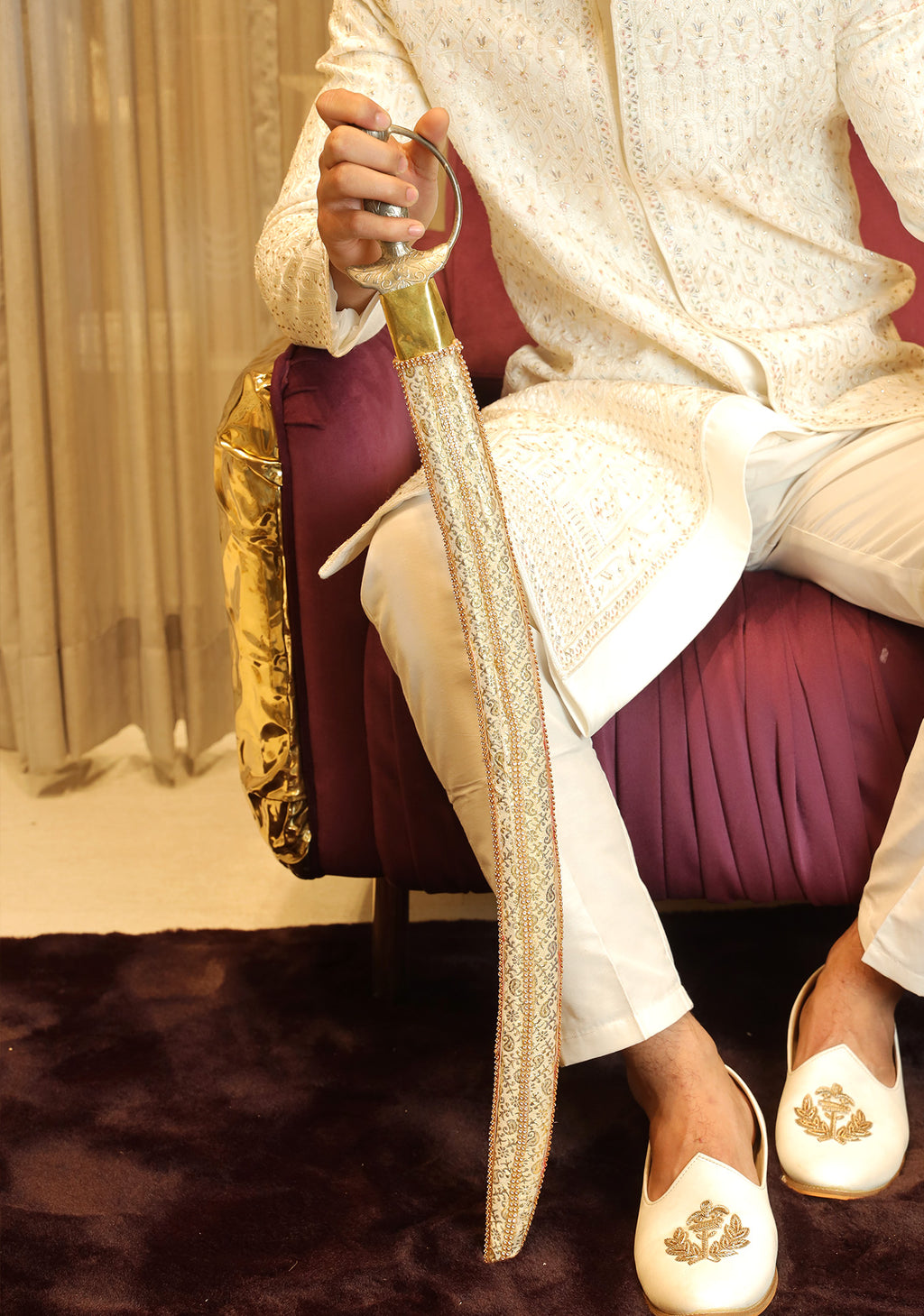 Ivory Floral Thread-Work Ceremonial Talwar