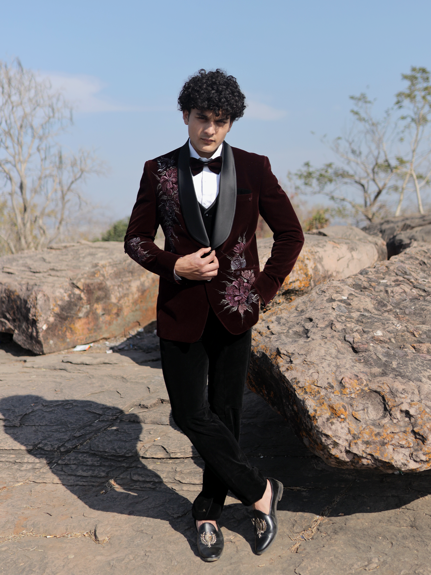 Maroon Regal Embroidered Tuxedo