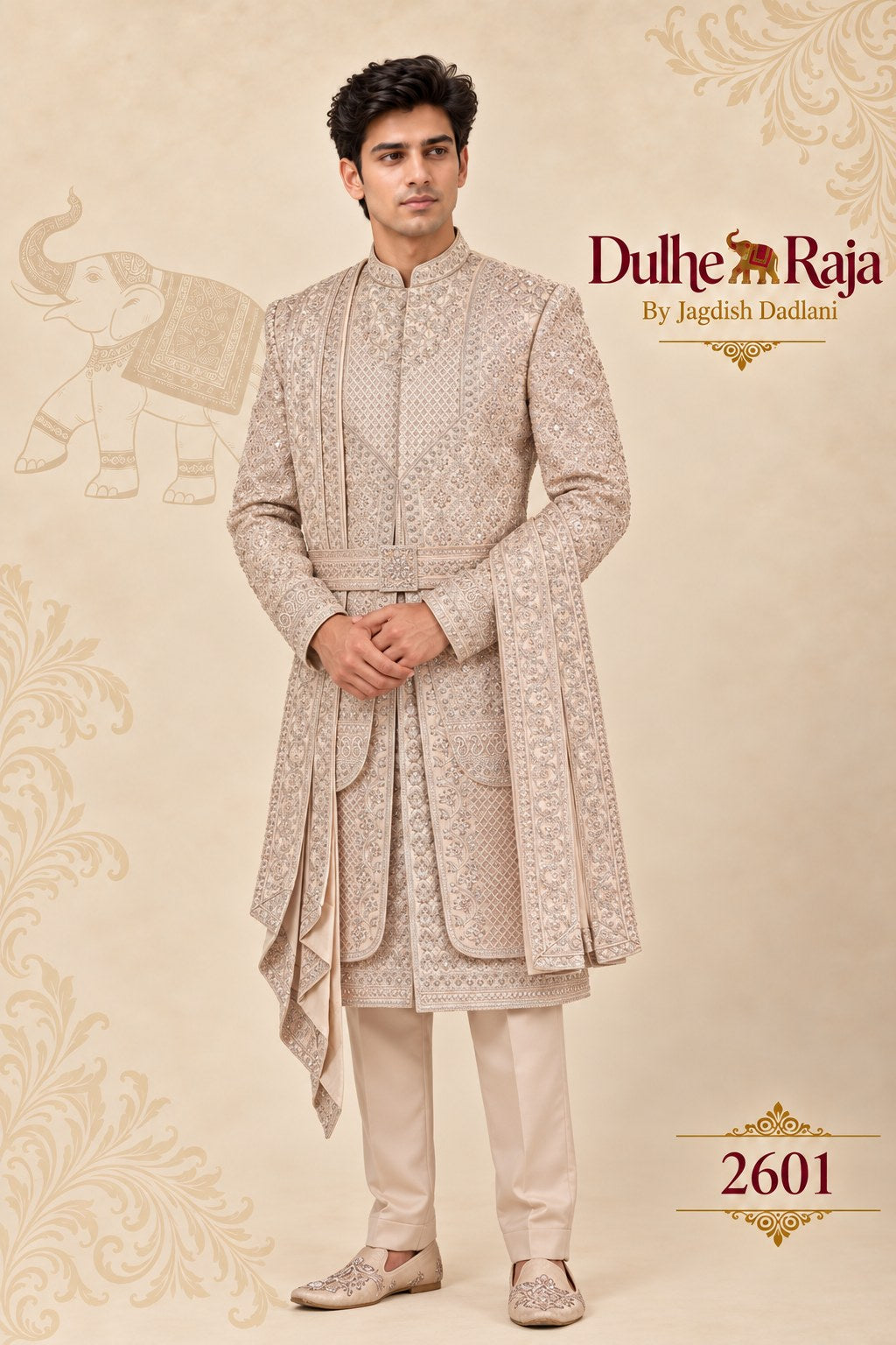 Blush wedding sherwani with shoulder drape - Dulhe Raja Bhopal design 2601-RG