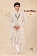 Ivory wedding sherwani with dupatta - Dulhe Raja Bhopal design 2601-S3