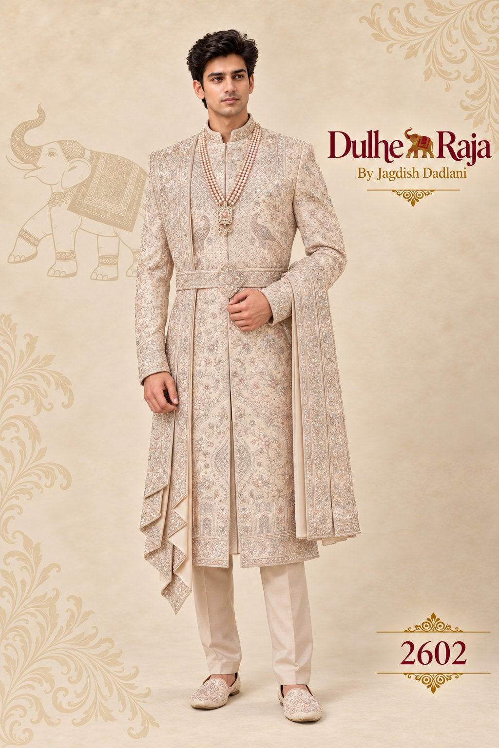 Blush peach wedding sherwani with dupatta - Dulhe Raja Bhopal design 2602-RG