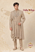 Beige layered wedding sherwani for groom - Dulhe Raja Bhopal design 2603-KP