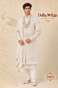 Ivory chikankari wedding sherwani with dupatta - Dulhe Raja Bhopal design 2603-S3
