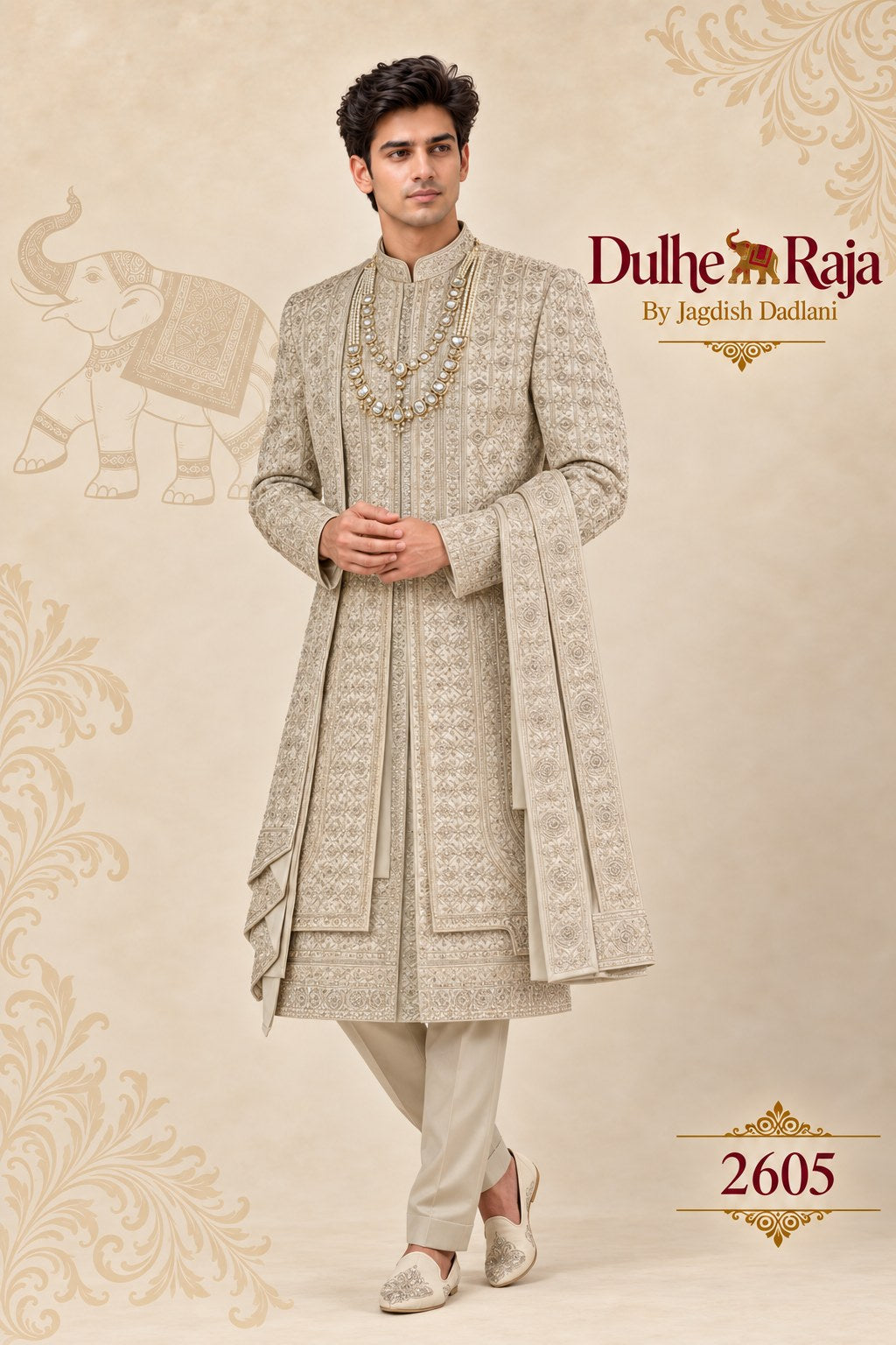 Pista sage wedding sherwani with drape - Dulhe Raja Bhopal design 2605-PISTA