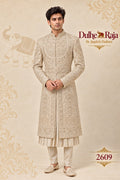 Beige classic wedding sherwani for groom - Dulhe Raja Bhopal design 2609-ANMOL