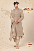 Rust beige wedding sherwani with shawl - Dulhe Raja Bhopal design 2609-RUST