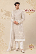 Ivory wedding sherwani with long dupatta - Dulhe Raja Bhopal design 2609-S3