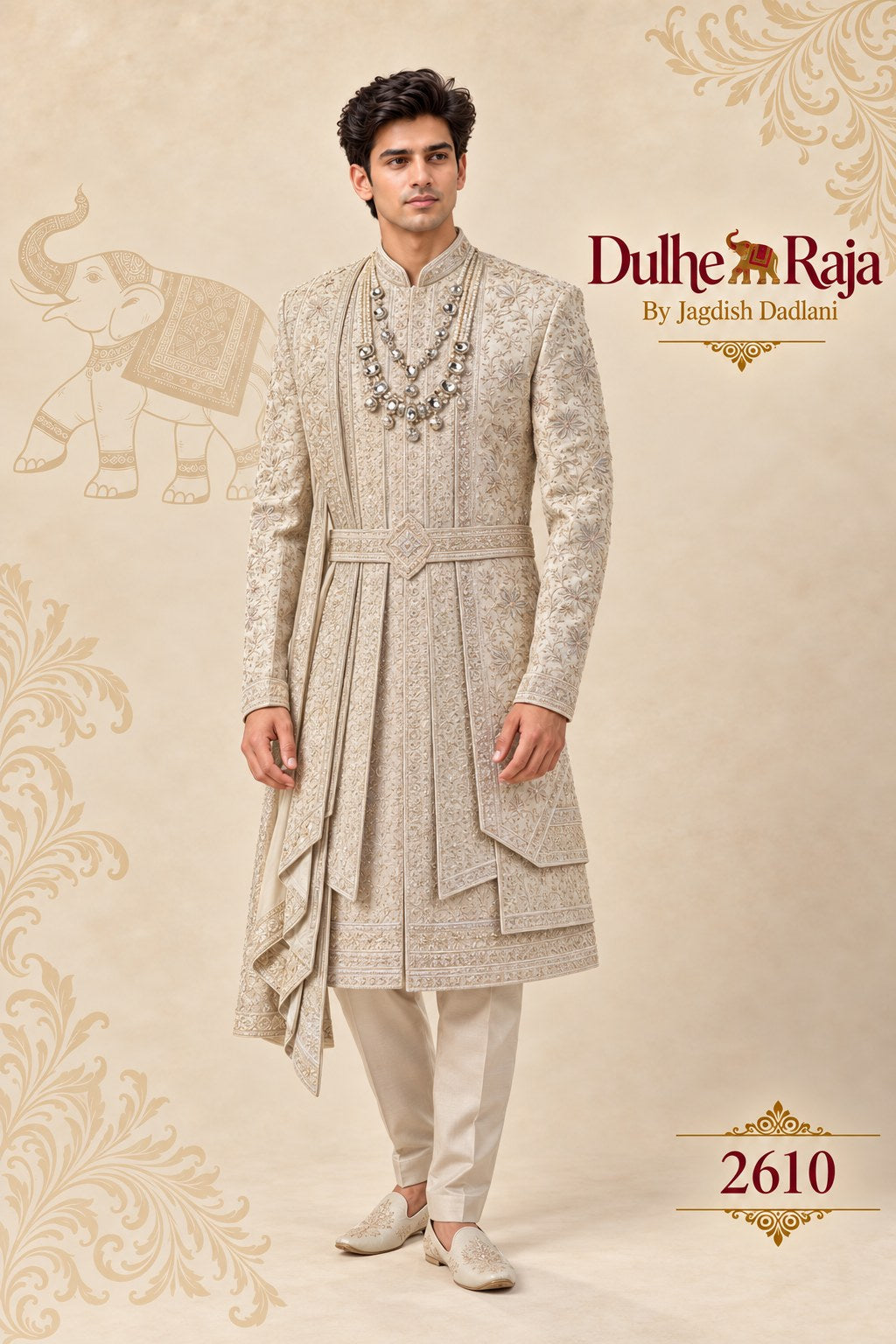 Beige layered wedding sherwani - Dulhe Raja Bhopal design 2610-ANMOL