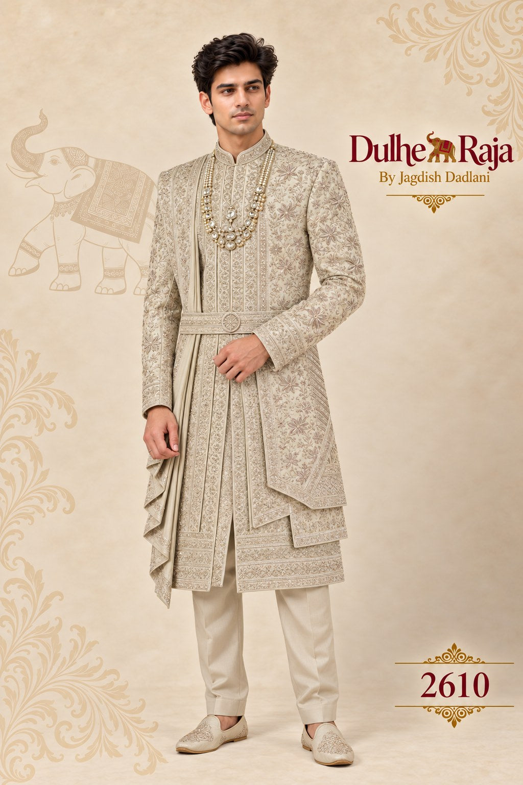 Pista green wedding sherwani with drape - Dulhe Raja Bhopal design 2610-PISTA