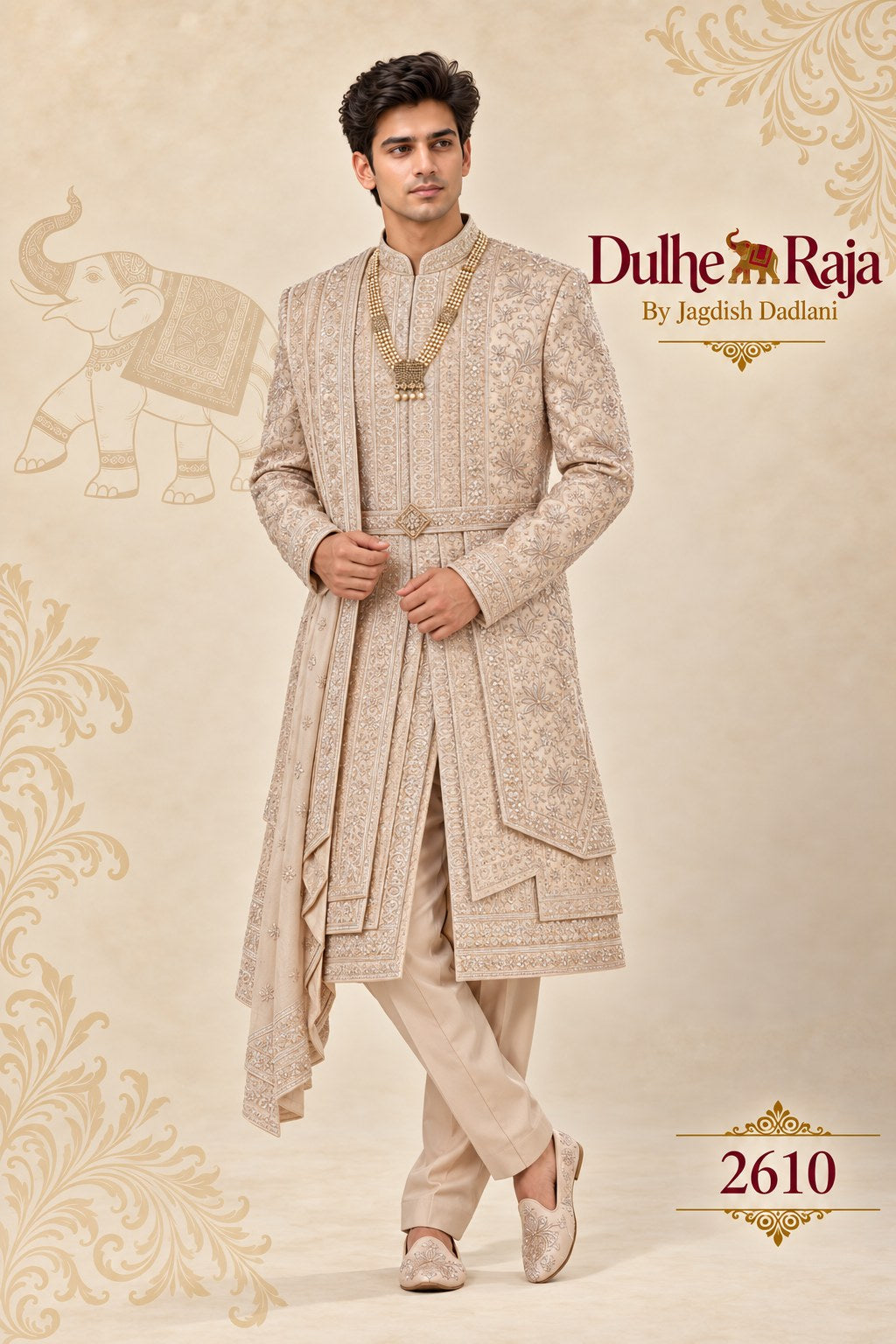 Blush rose wedding sherwani with drape - Dulhe Raja Bhopal design 2610-RG