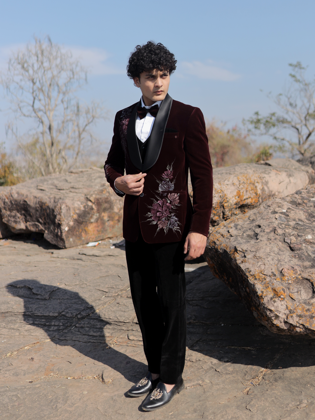 Maroon Regal Embroidered Tuxedo