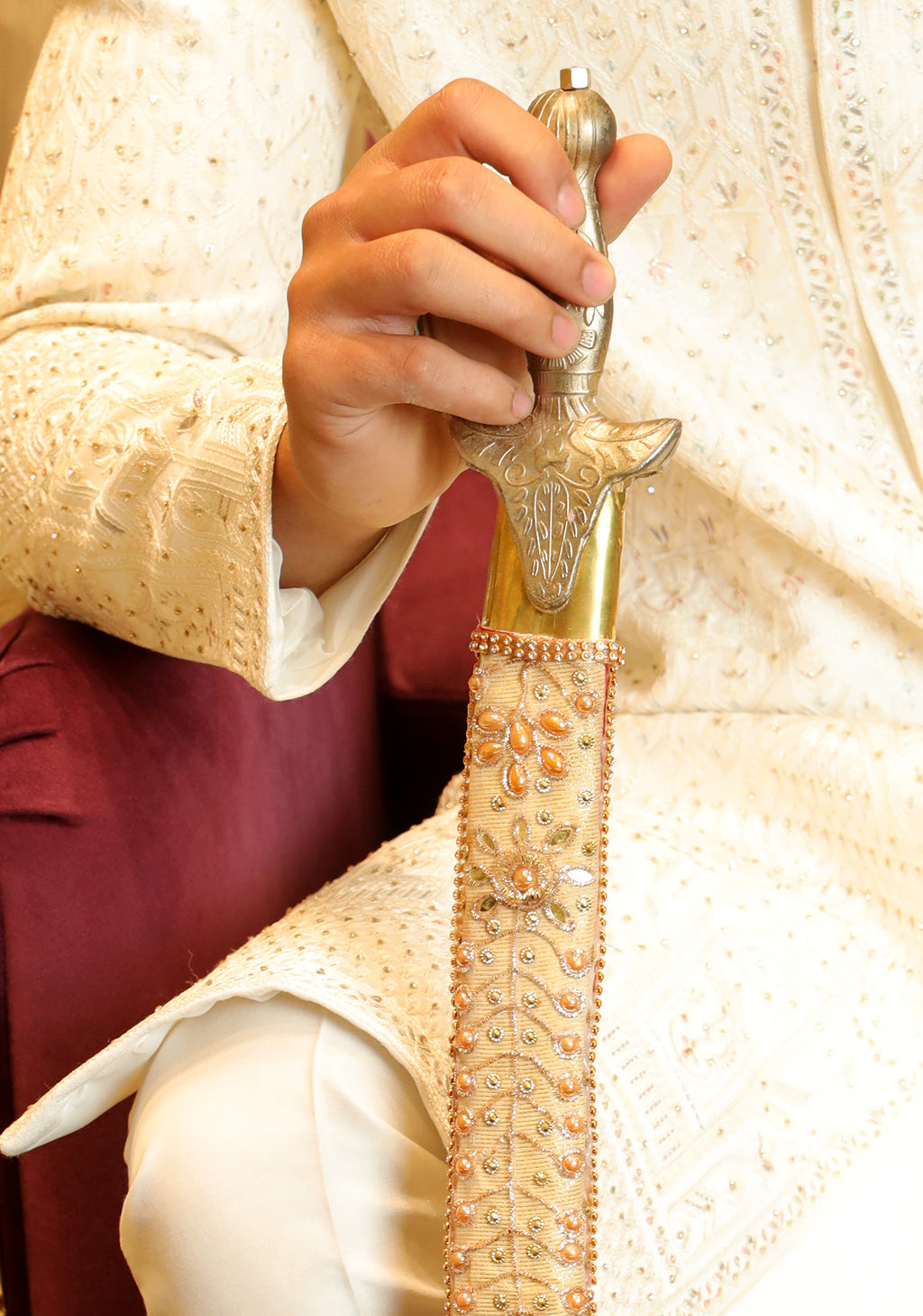 Ivory Floral Thread-Work Ceremonial Talwar