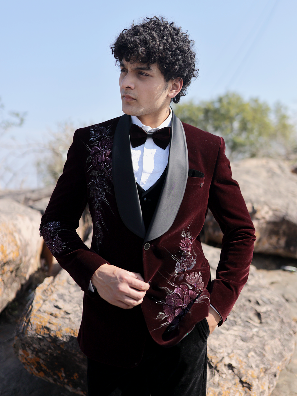 Maroon Regal Embroidered Tuxedo