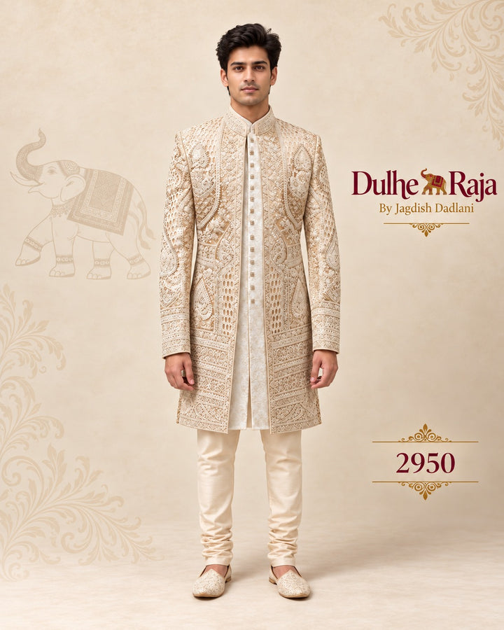 Nawabi Cream Jodhpuri Suit