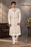 Ivory chikankari wedding sherwani - Dulhe Raja Bhopal design 2636-S3