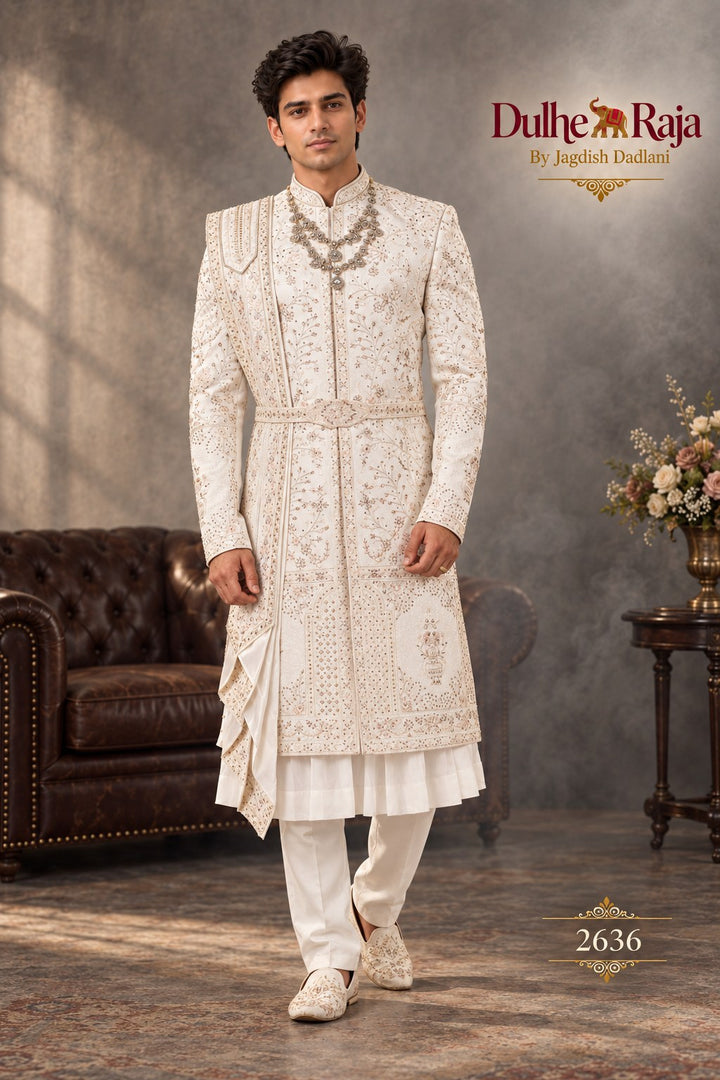 Safed Bahaar Ivory Chikankari Wedding Sherwani