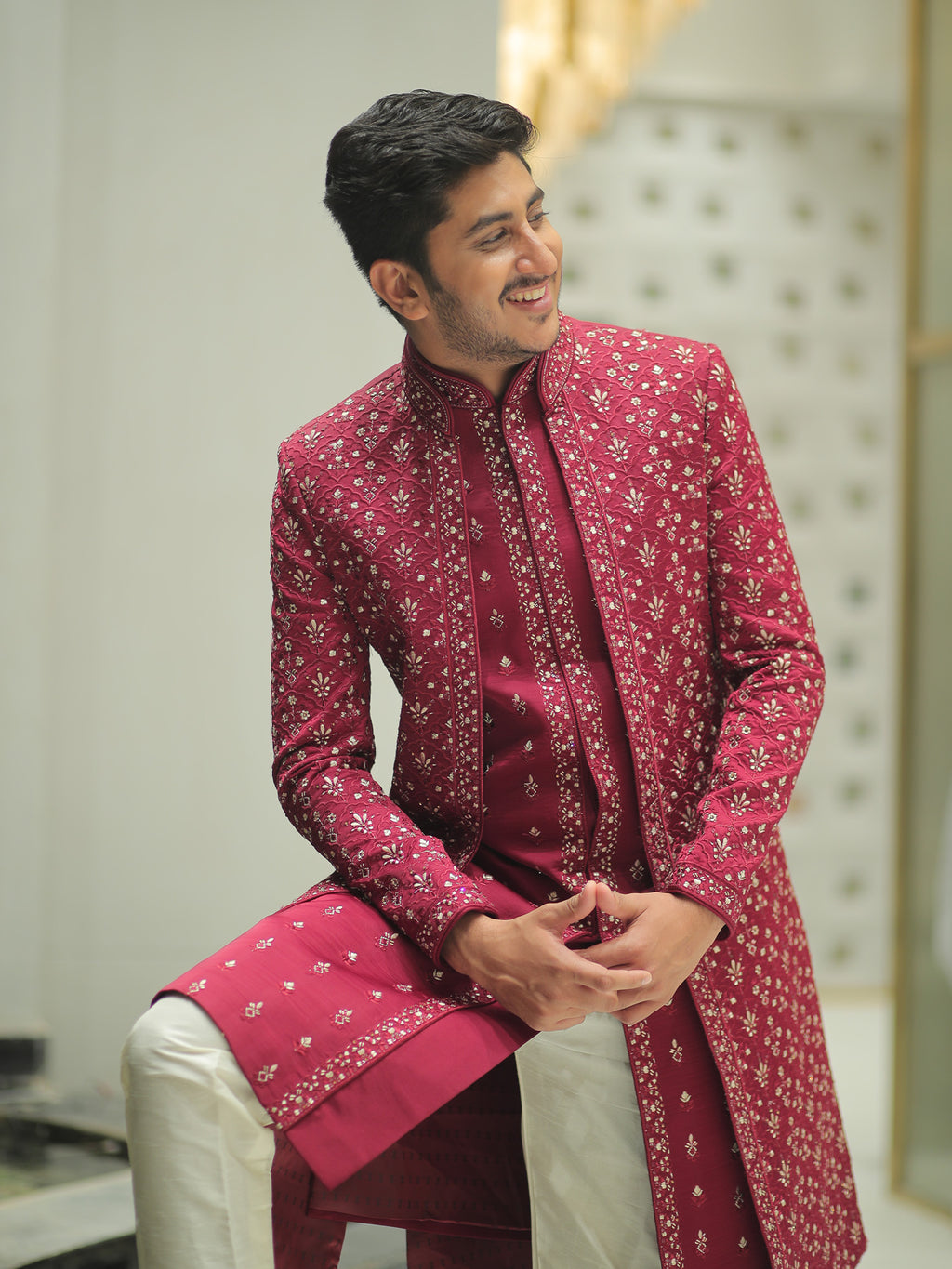 Vivek Indo Pastel Maroon Western Suit