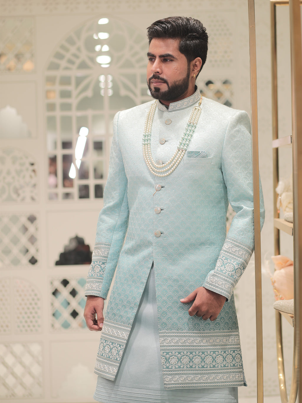 Mayank Light Blue Sherwani