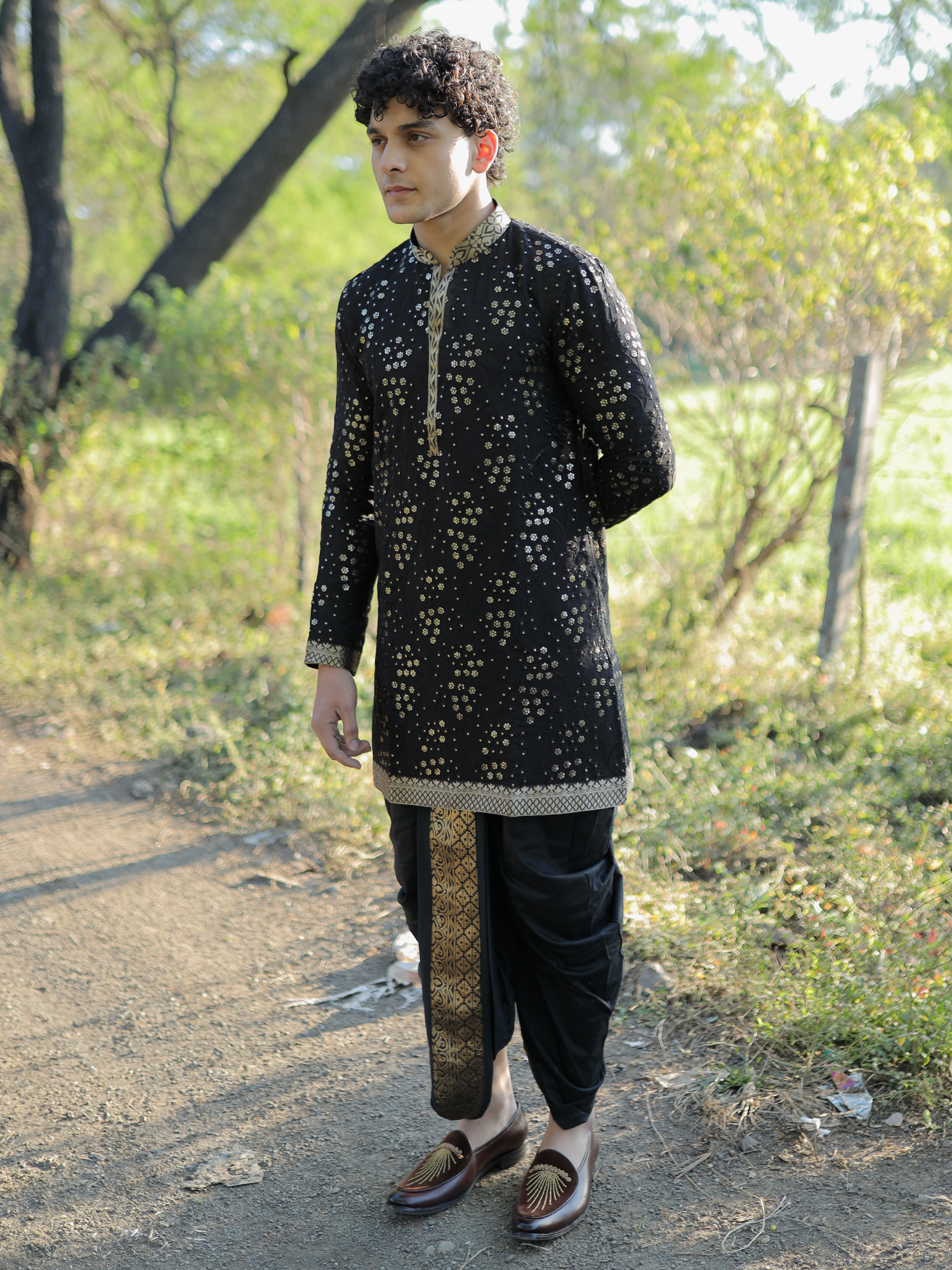 Sunil Vibrant Citrine Kurta with Black Dhoti