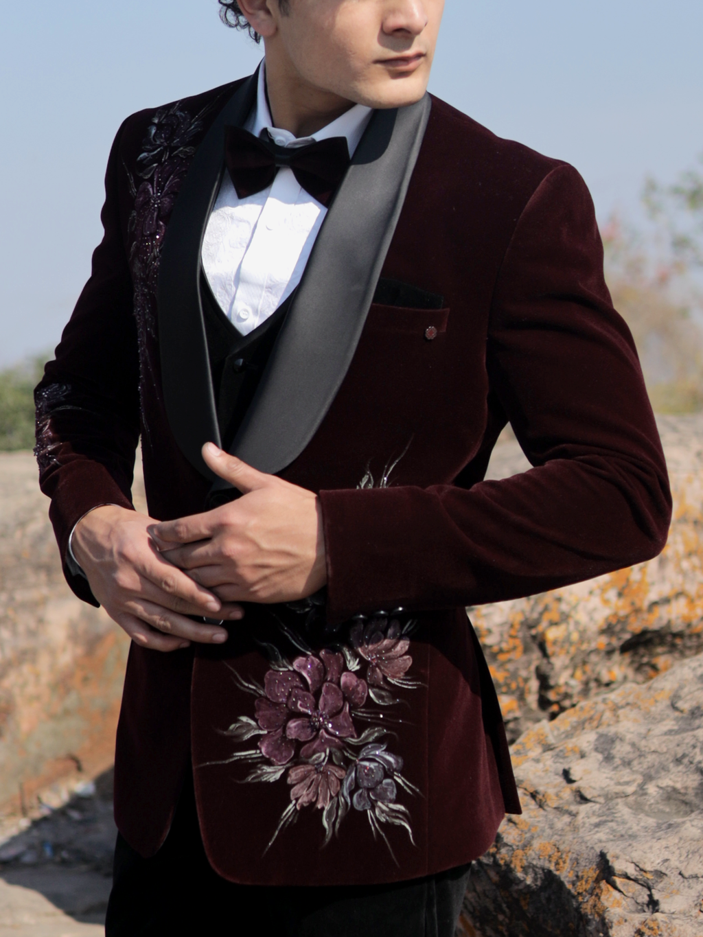 Maroon Regal Embroidered Tuxedo
