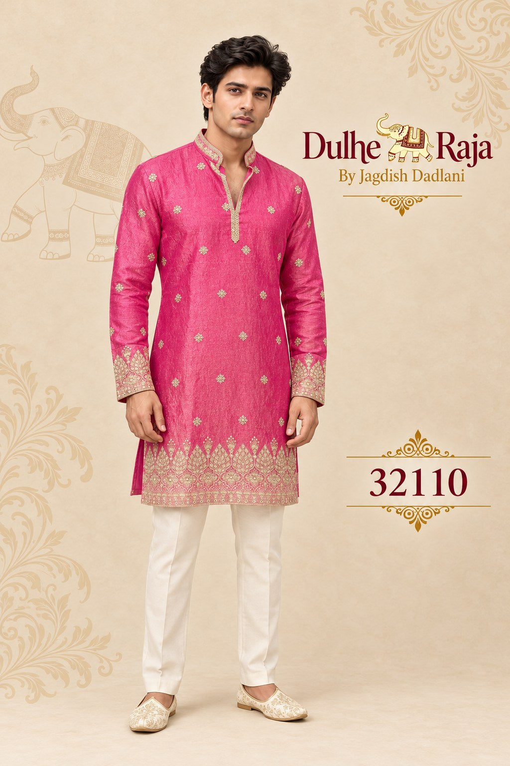 Rani pink zari buti kurta set - Dulhe Raja Bhopal design 32110