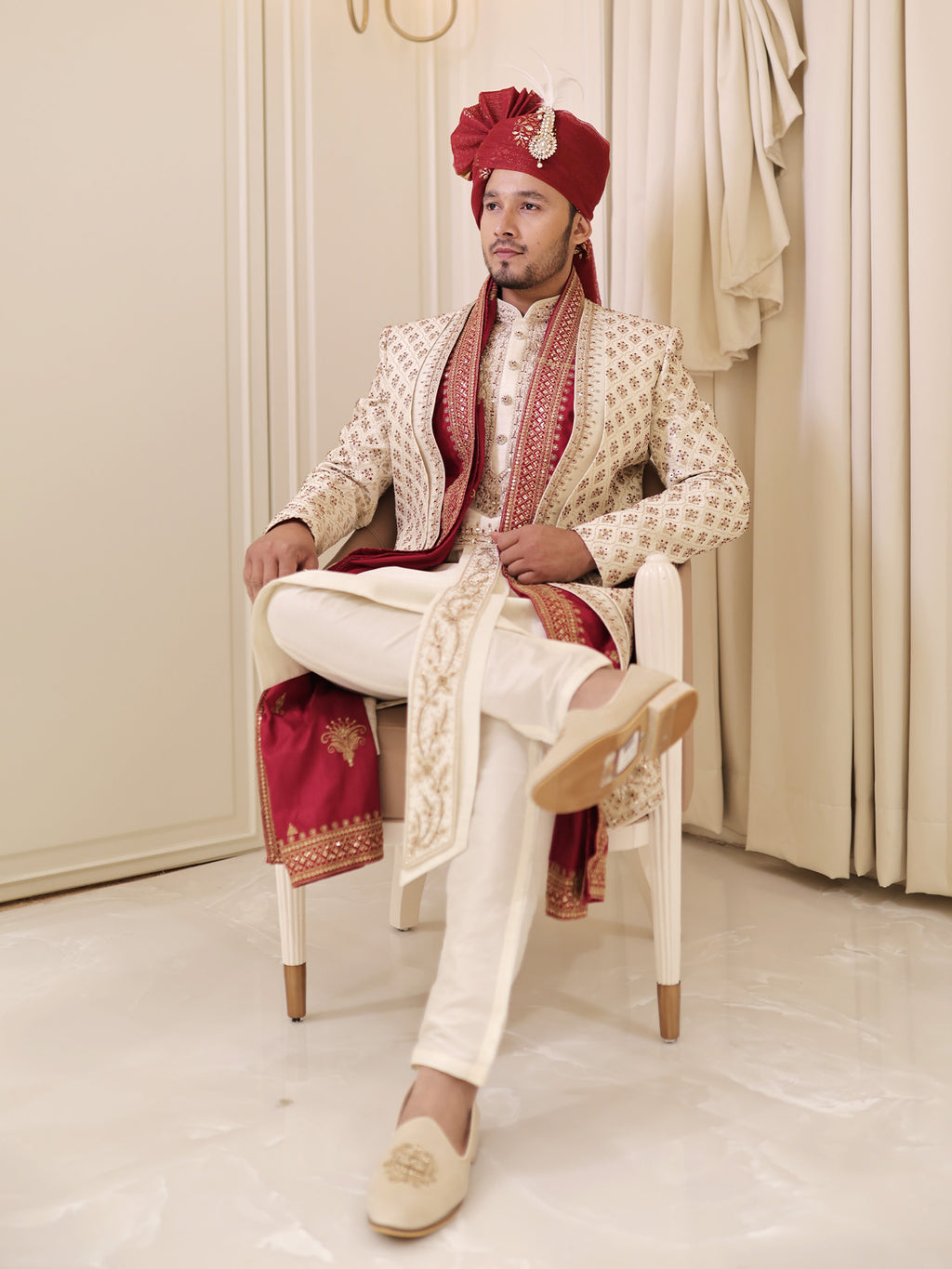 Jashnn Off White Sherwani with Dupatta