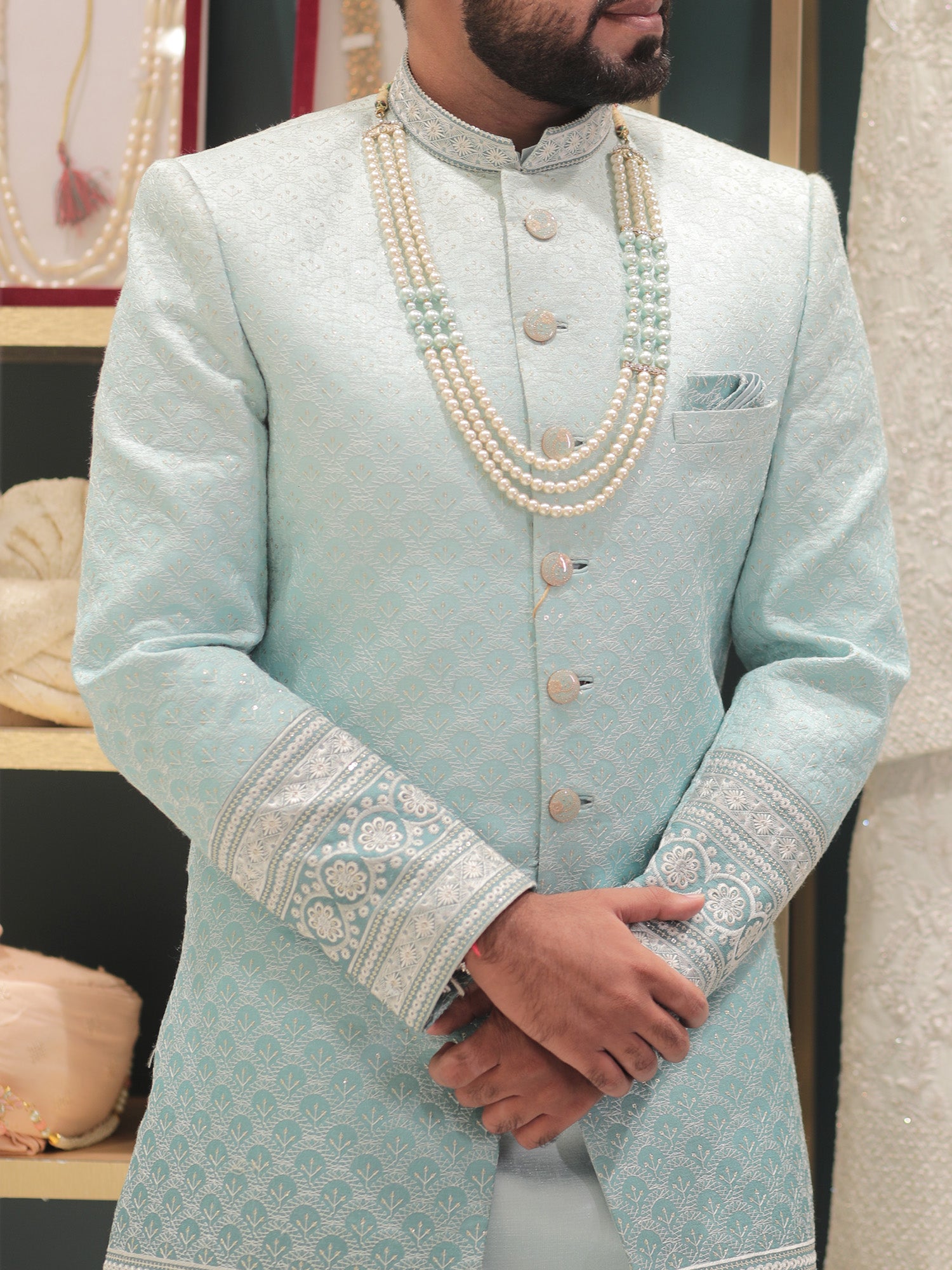 Mayank Light Blue Sherwani