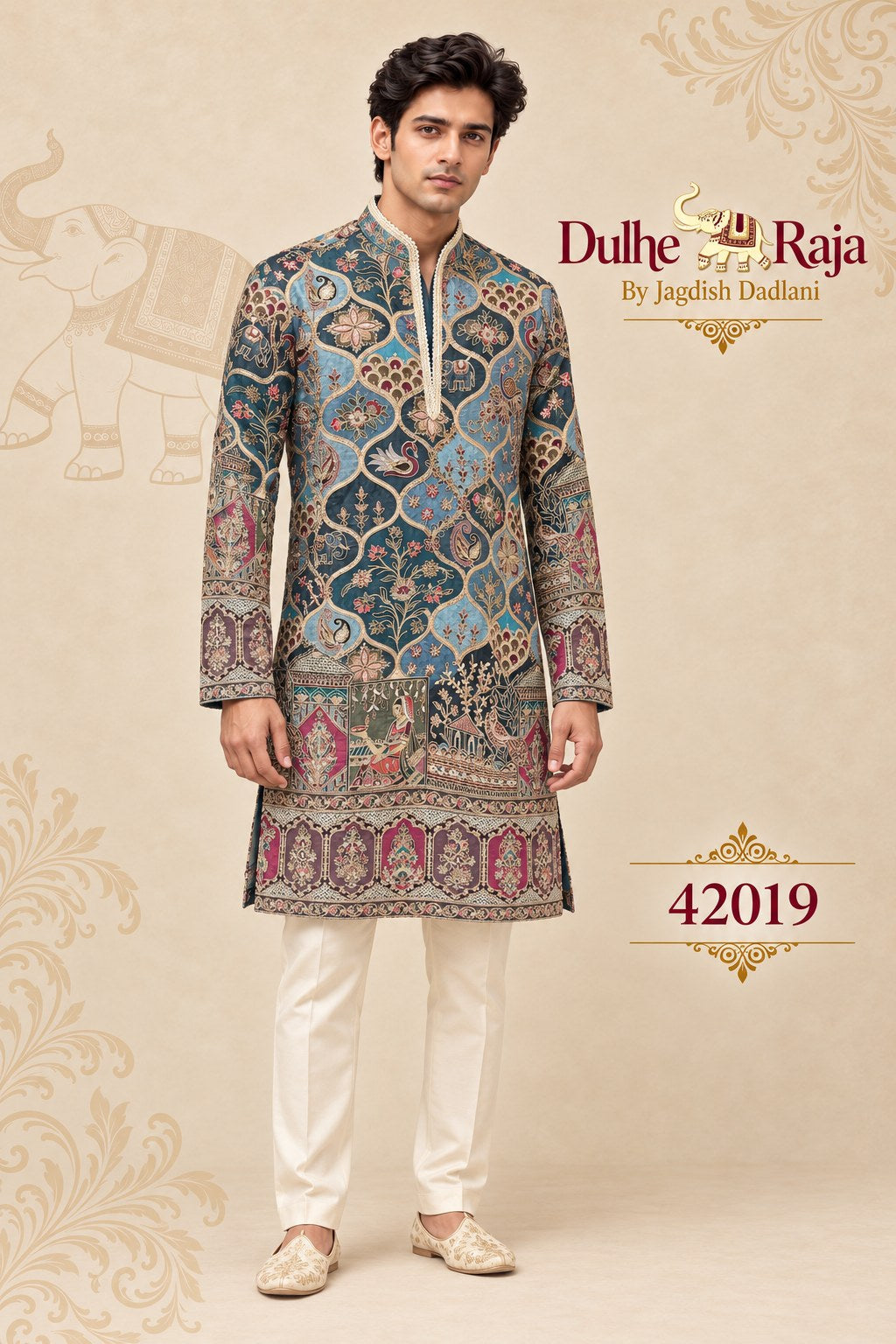 Multicolour printed festive kurta set - Dulhe Raja Bhopal design 42019