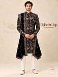 Dulhe Raja black open drape indo-western with mirror work border, design 4298