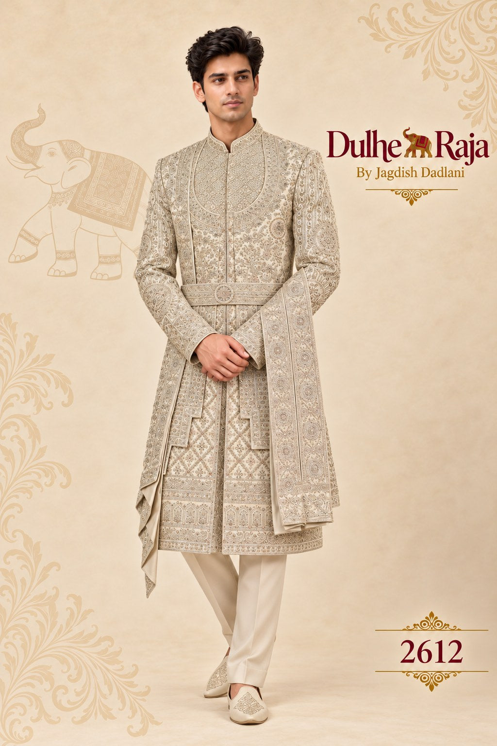 Pista sage belted wedding sherwani - Dulhe Raja Bhopal design 2612-PISTA