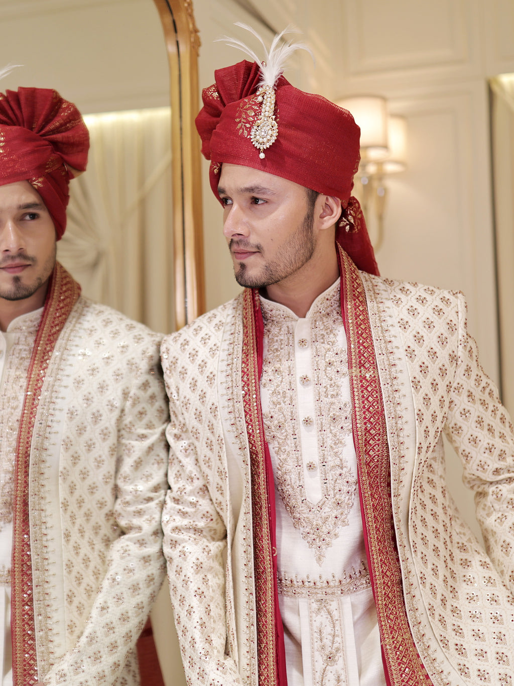 Jashnn Off White Sherwani with Dupatta