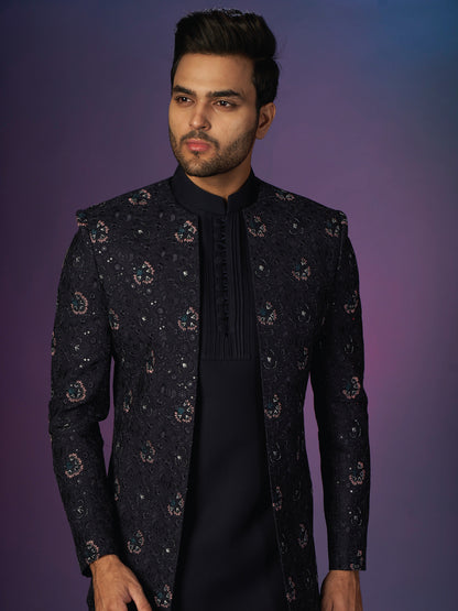 Cosmic Charcoal Fusion Indo Western Suit