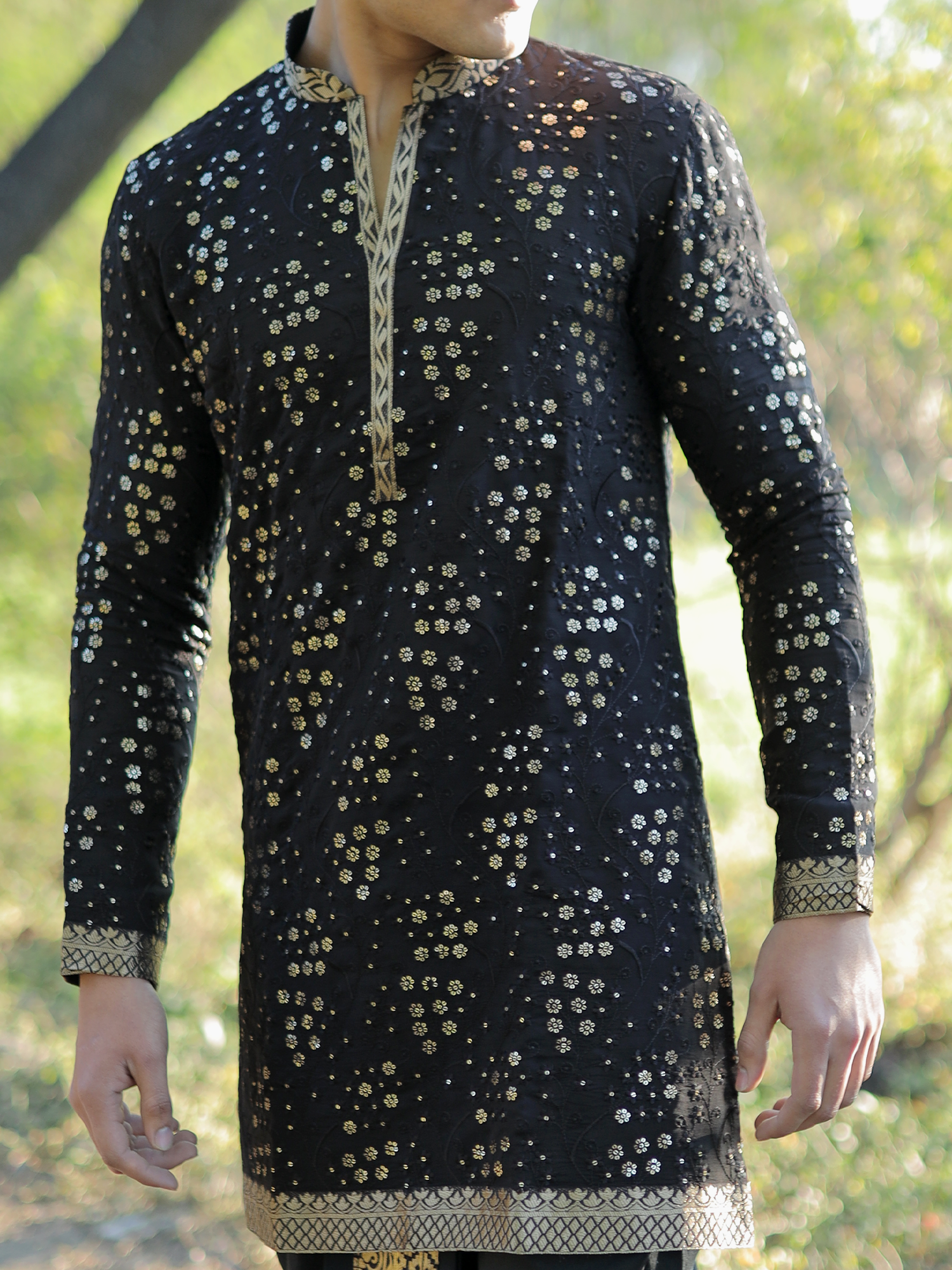 Sunil Vibrant Citrine Kurta with Black Dhoti