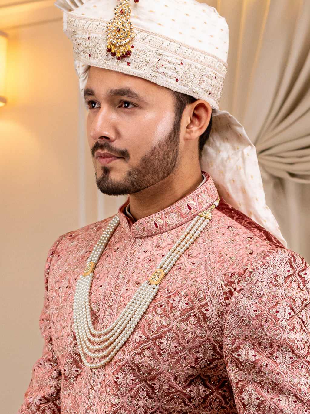 Opulent Cream and Gold Cascade Pearl Mala