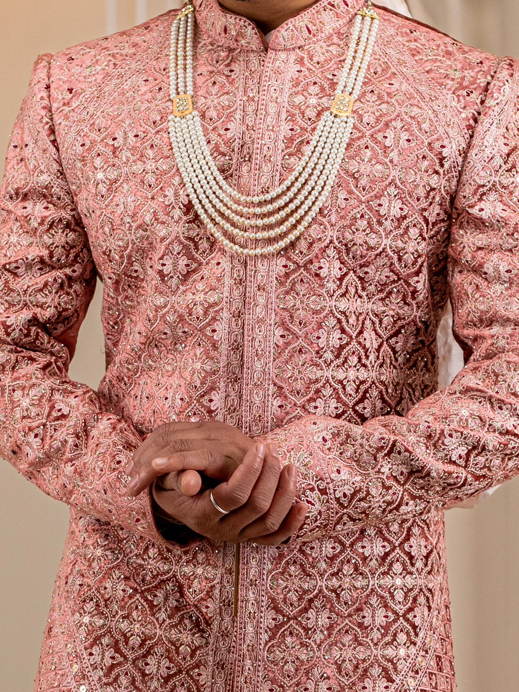 Opulent Cream and Gold Cascade Pearl Mala