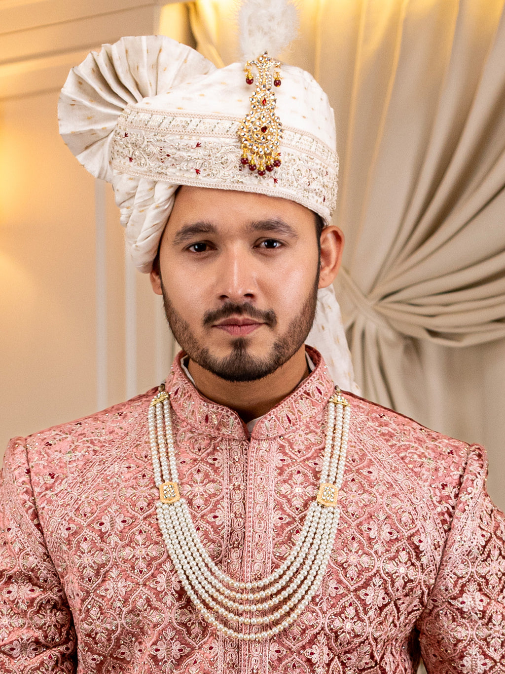 Opulent Cream and Gold Cascade Pearl Mala