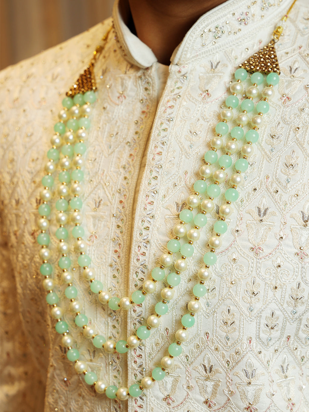 Triple-Strand Pearl & Jade Groom's Mala