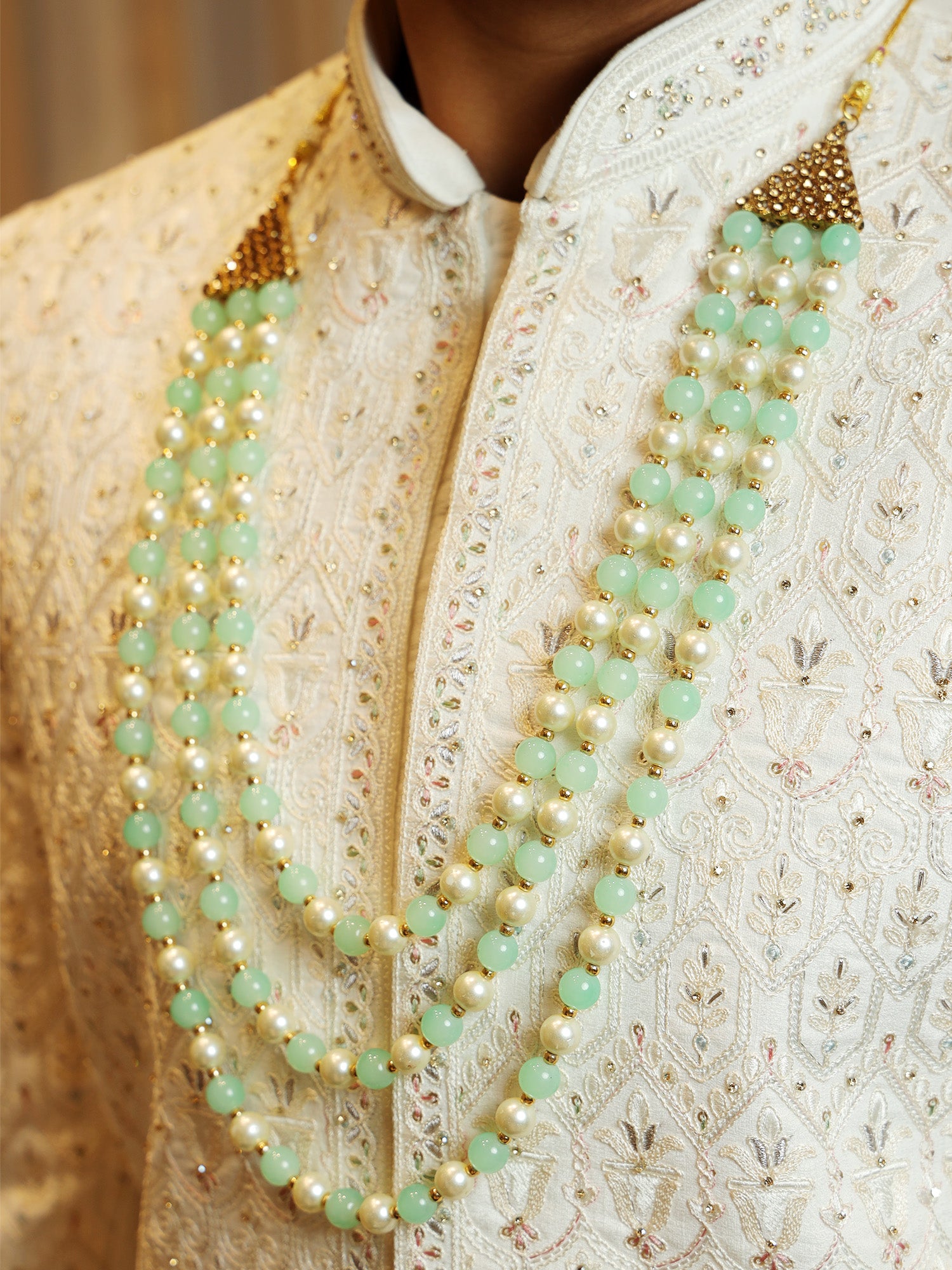 Triple-Strand Pearl & Jade Groom's Mala